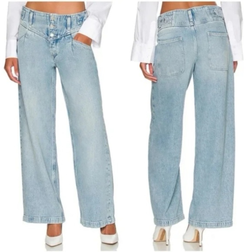We The Free Care FP Super Sweeper Wide Leg Jeans In Washed Out Blue Size Medium